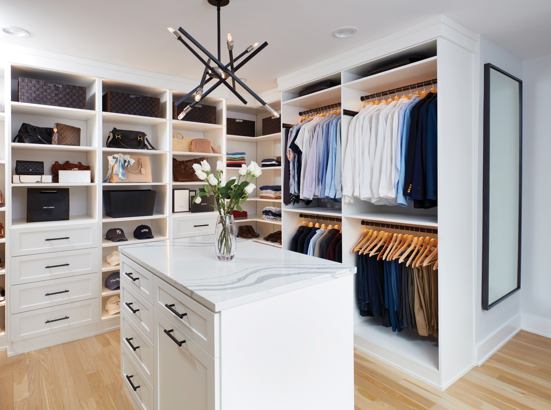 White custom closet with island