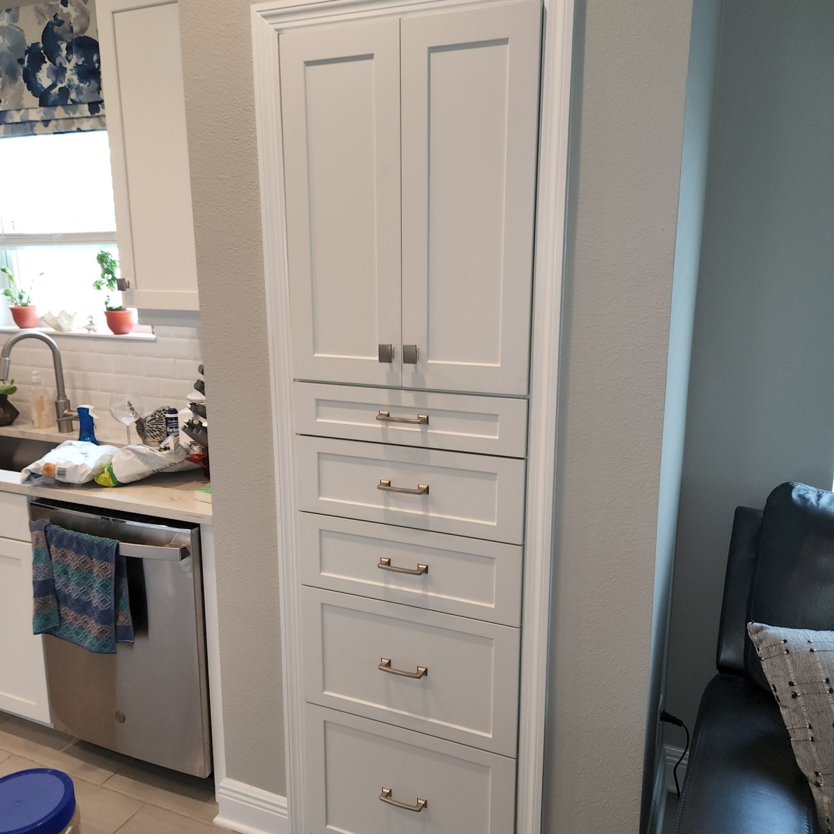 White pantry (wall) — Custom kitchen pantry shelving and pull-out drawers by More Space Place